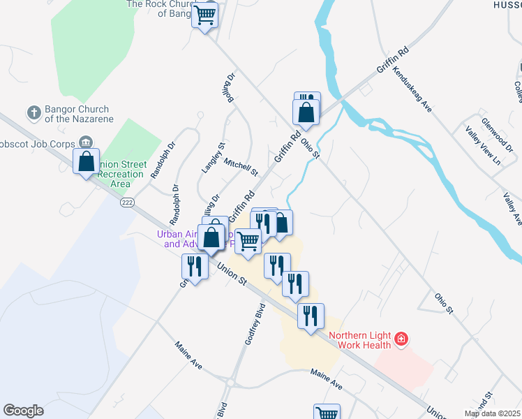 map of restaurants, bars, coffee shops, grocery stores, and more near 194 Griffin Road in Bangor