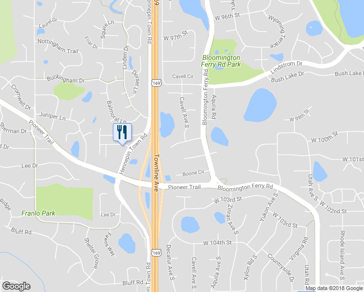 map of restaurants, bars, coffee shops, grocery stores, and more near 8407 West 100th Street in Minneapolis