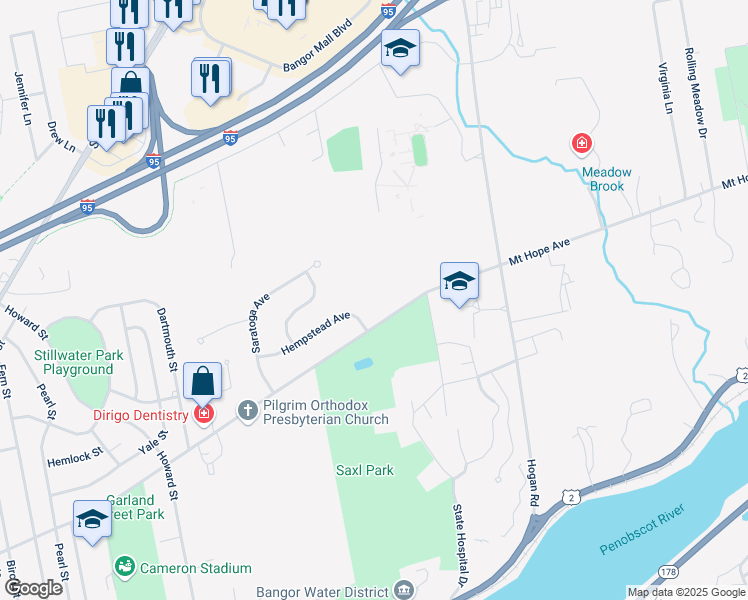 map of restaurants, bars, coffee shops, grocery stores, and more near 516 Mount Hope Avenue in Bangor