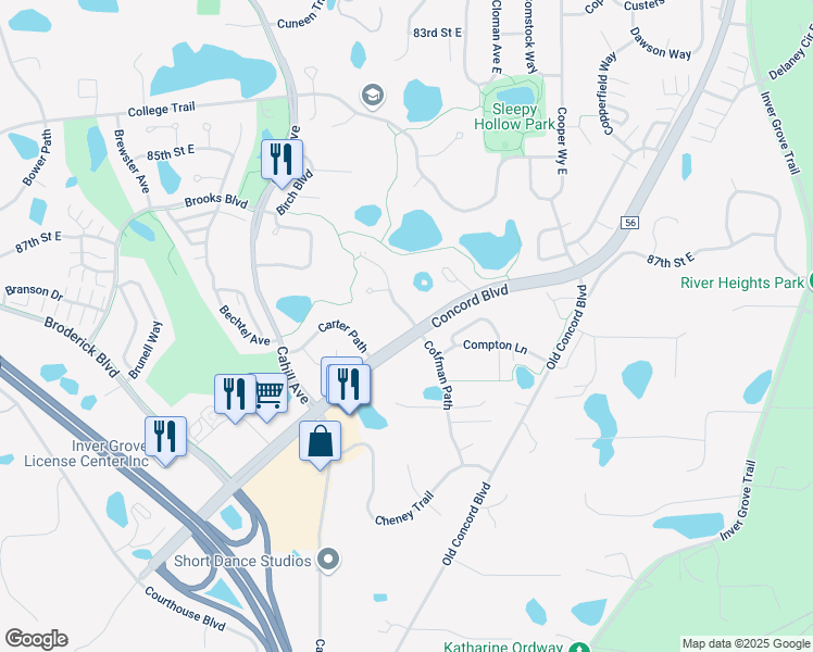 map of restaurants, bars, coffee shops, grocery stores, and more near 8827 Coffman Path in Inver Grove Heights