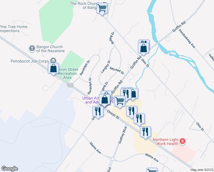 map of restaurants, bars, coffee shops, grocery stores, and more near 47 Bolling Drive in Bangor