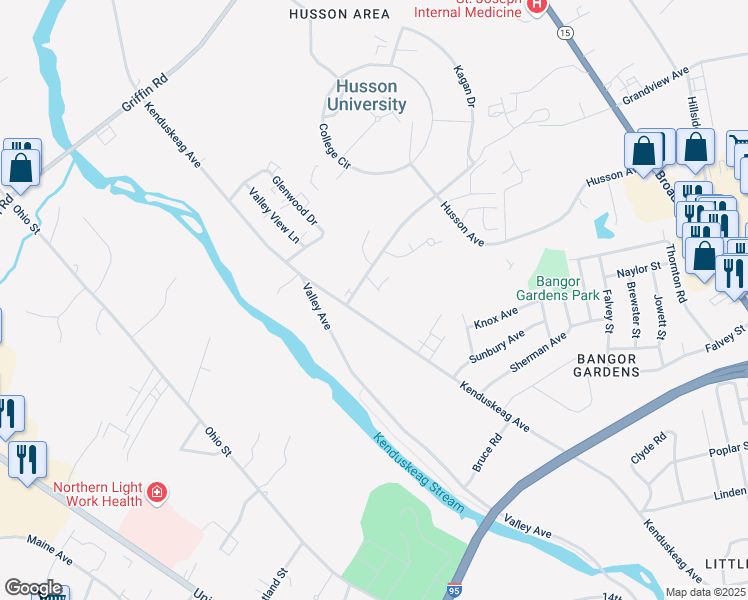 map of restaurants, bars, coffee shops, grocery stores, and more near 6 Cynthia Circle in Bangor