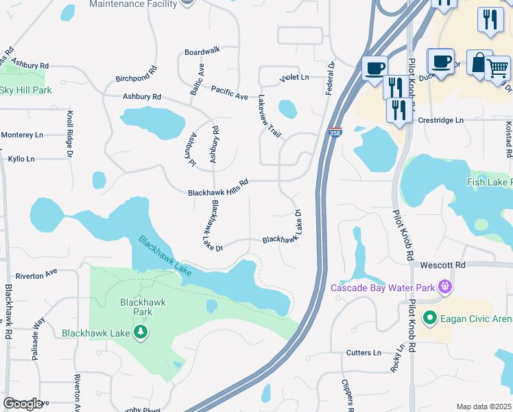 map of restaurants, bars, coffee shops, grocery stores, and more near 3708 Blackhawk Lake Ct in Eagan