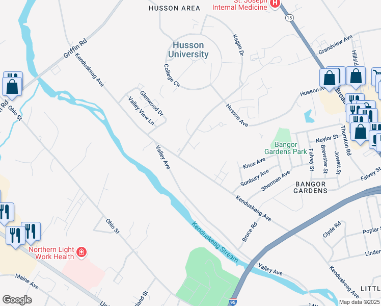 map of restaurants, bars, coffee shops, grocery stores, and more near 6 Cynthia Circle in Bangor