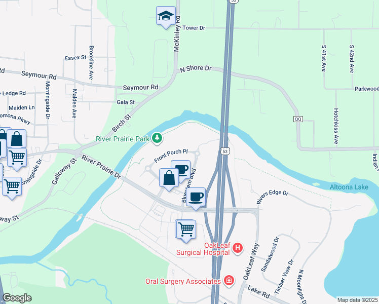 map of restaurants, bars, coffee shops, grocery stores, and more near 1658 Bluestem Boulevard in Altoona