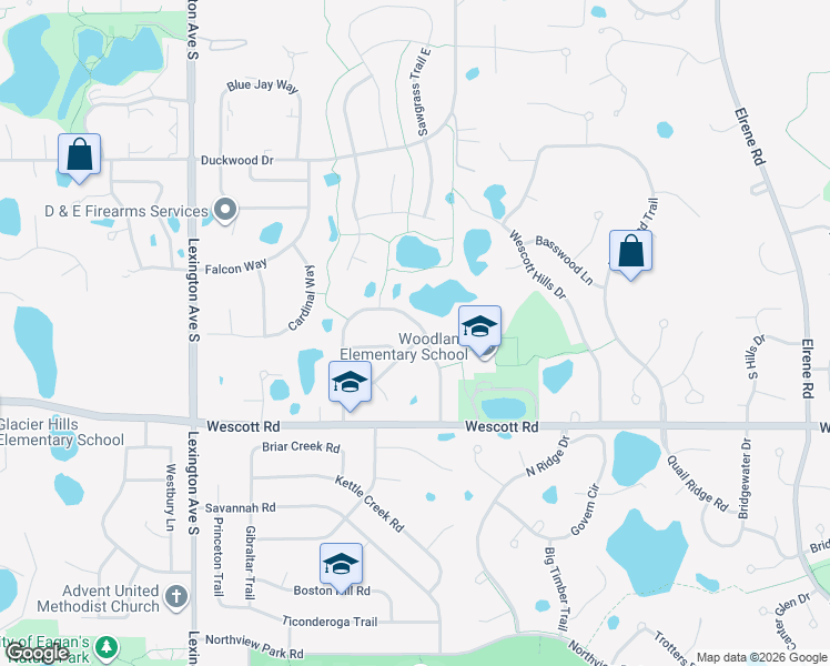 map of restaurants, bars, coffee shops, grocery stores, and more near 957 Greensboro Lane in Eagan