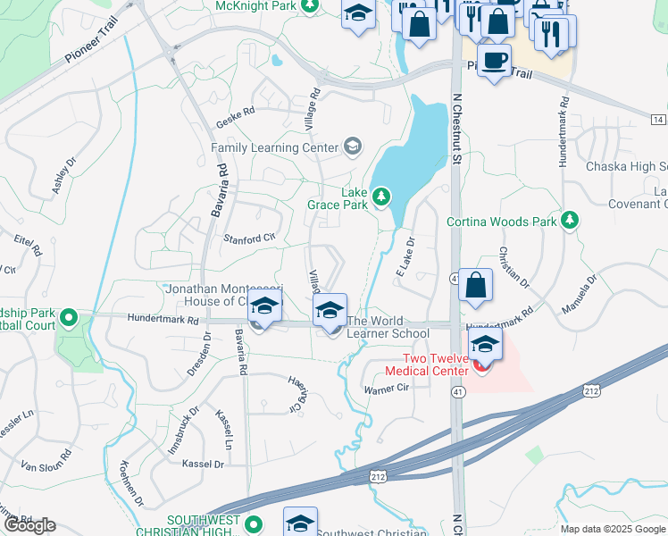 map of restaurants, bars, coffee shops, grocery stores, and more near 2548 Woodcrest Drive in Chaska