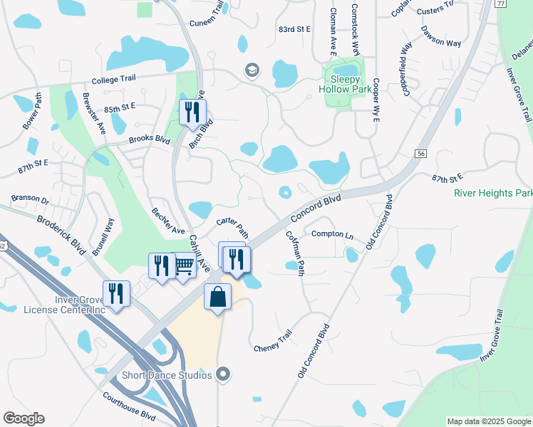 map of restaurants, bars, coffee shops, grocery stores, and more near 8827 Coffman Path in Inver Grove Heights