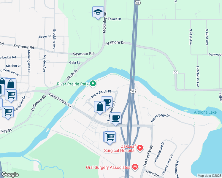 map of restaurants, bars, coffee shops, grocery stores, and more near 1560 Front Porch Place in Altoona