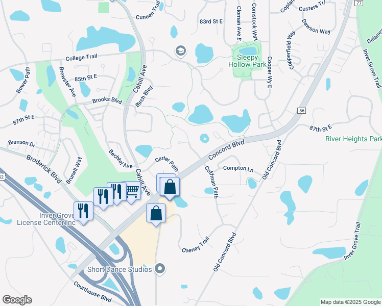 map of restaurants, bars, coffee shops, grocery stores, and more near 8827 Coffman Path in Inver Grove Heights