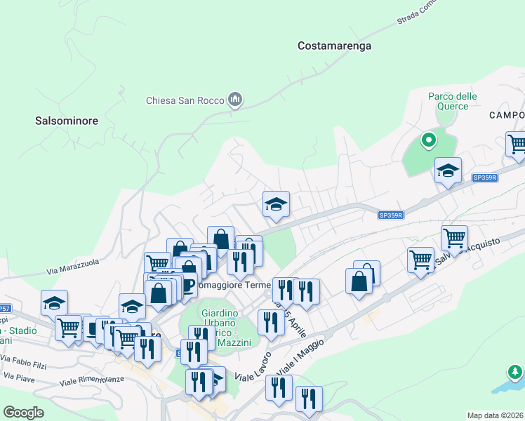 map of restaurants, bars, coffee shops, grocery stores, and more near 20 Via Gianbattista Bodoni in Salsomaggiore Terme