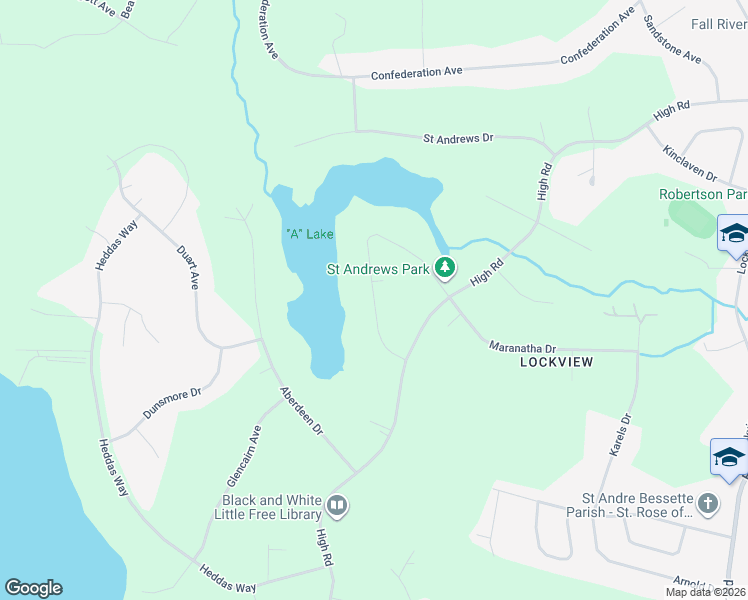 map of restaurants, bars, coffee shops, grocery stores, and more near Carmel Crescent in Fall River