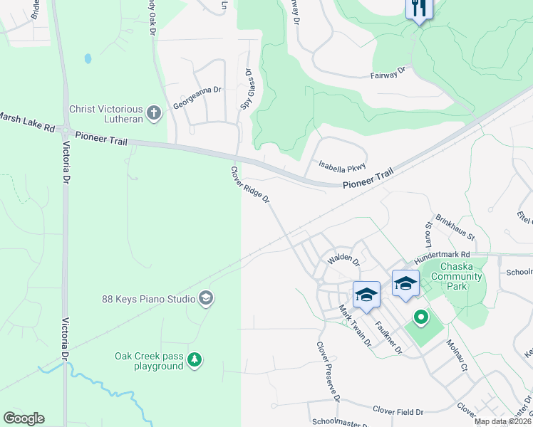 map of restaurants, bars, coffee shops, grocery stores, and more near 1390 Romeo Court in Chaska