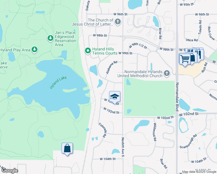 map of restaurants, bars, coffee shops, grocery stores, and more near 9964 Dakota Circle in Minneapolis