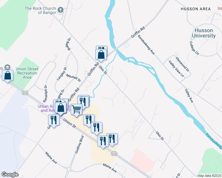 map of restaurants, bars, coffee shops, grocery stores, and more near 932 Ohio Street in Bangor