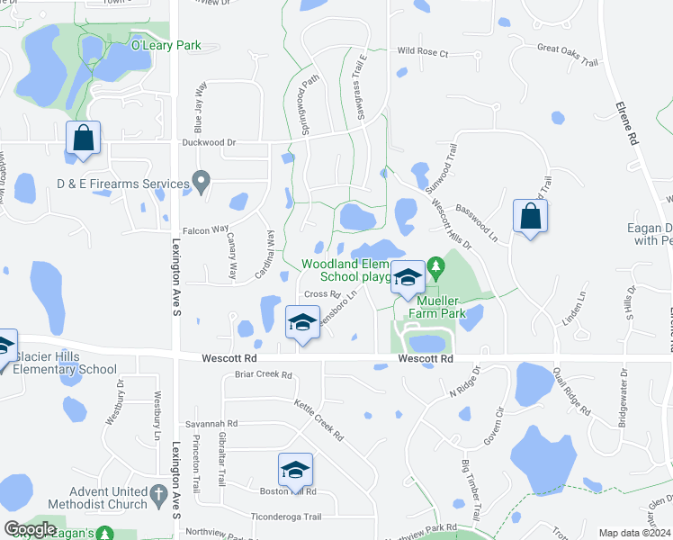 map of restaurants, bars, coffee shops, grocery stores, and more near 3710 Greensboro Drive in Eagan
