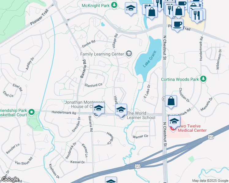 map of restaurants, bars, coffee shops, grocery stores, and more near 2482 Woodcrest Drive in Chaska