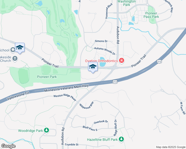 map of restaurants, bars, coffee shops, grocery stores, and more near 1085 Pioneer Trail in Chaska