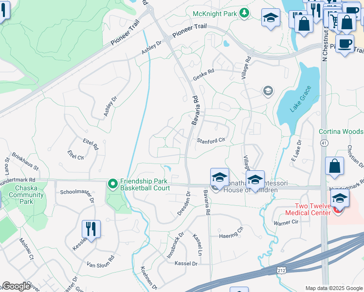 map of restaurants, bars, coffee shops, grocery stores, and more near 110980 Von Hertzen Circle in Chaska