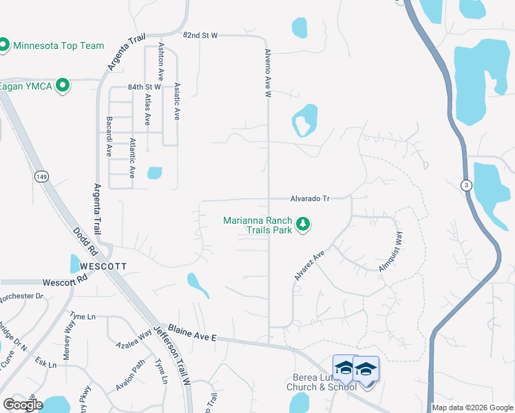 map of restaurants, bars, coffee shops, grocery stores, and more near 8731 Alverno Avenue West in Inver Grove Heights