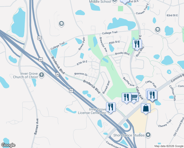 map of restaurants, bars, coffee shops, grocery stores, and more near 2720 87th Street East in Inver Grove Heights