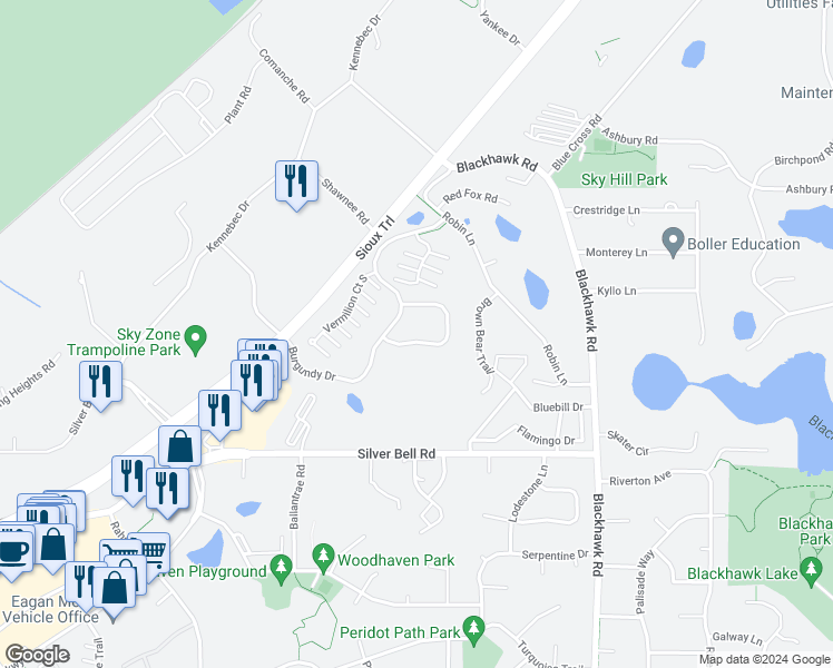 map of restaurants, bars, coffee shops, grocery stores, and more near 1866 Merlot Curve in Eagan