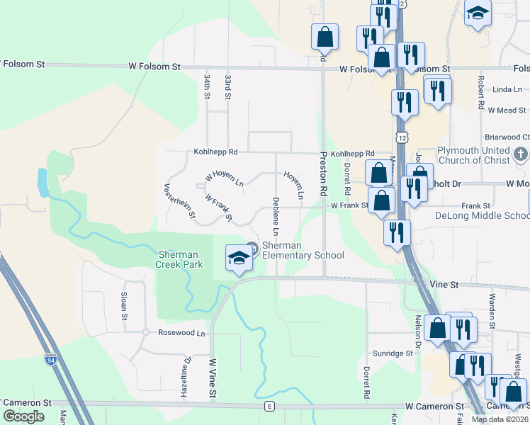 map of restaurants, bars, coffee shops, grocery stores, and more near 2906 West Frank Street in Eau Claire