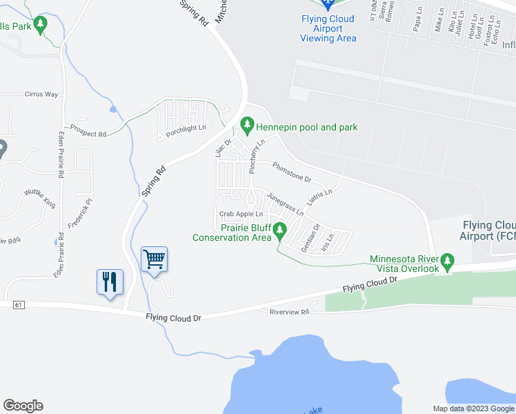 map of restaurants, bars, coffee shops, grocery stores, and more near 9989 Pincherry Lane in Eden Prairie