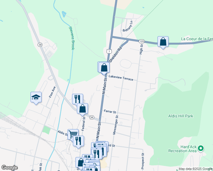 map of restaurants, bars, coffee shops, grocery stores, and more near 255 North Main Street in Saint Albans City