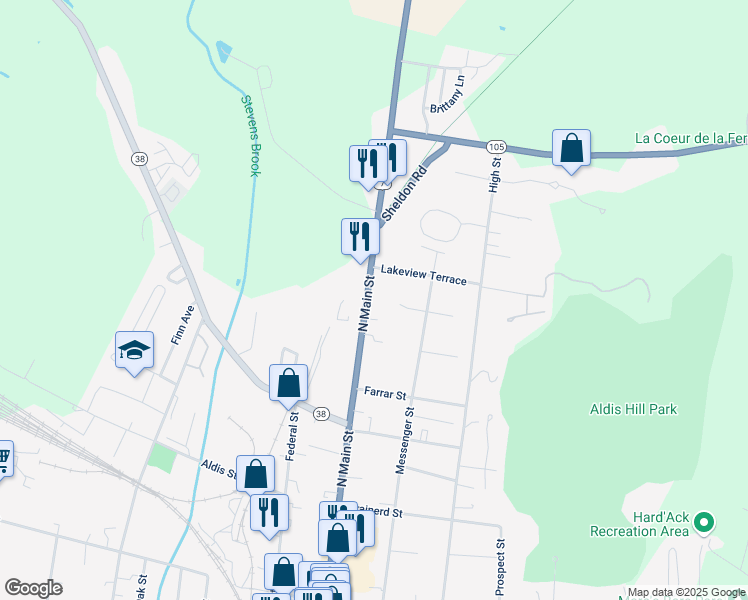map of restaurants, bars, coffee shops, grocery stores, and more near 255 North Main Street in Saint Albans City