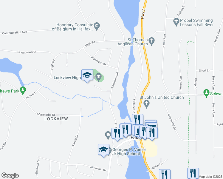map of restaurants, bars, coffee shops, grocery stores, and more near 152 Lockview Road in Fall River