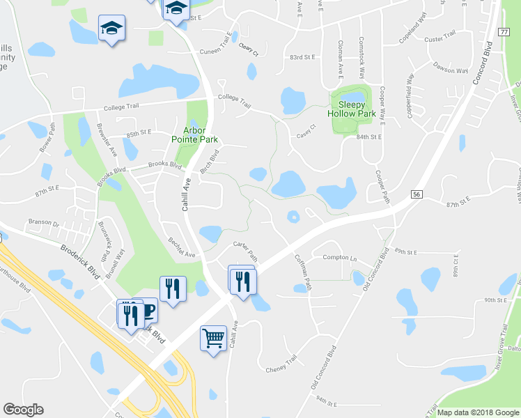 map of restaurants, bars, coffee shops, grocery stores, and more near 8763 Coffman Path in Inver Grove Heights