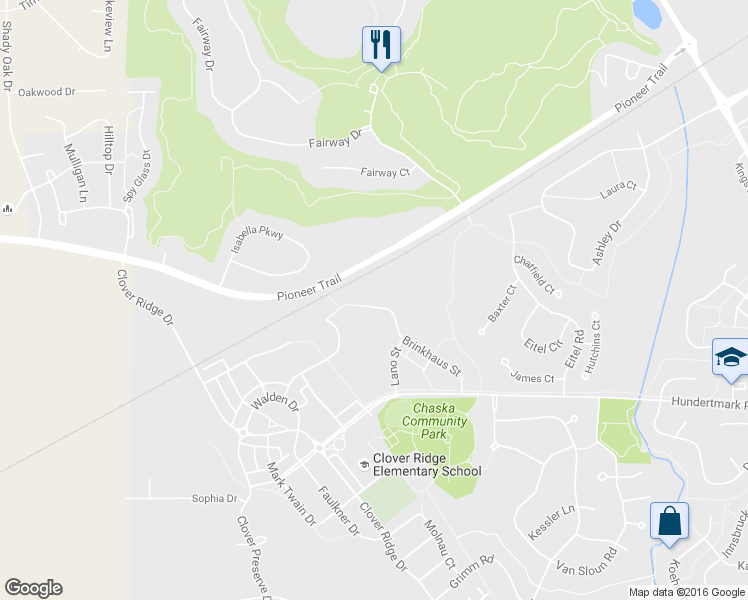 map of restaurants, bars, coffee shops, grocery stores, and more near 2560 Brinkhaus Street in Chaska
