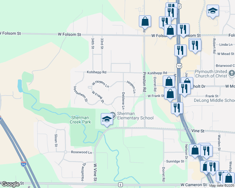 map of restaurants, bars, coffee shops, grocery stores, and more near 2906 West Frank Street in Eau Claire