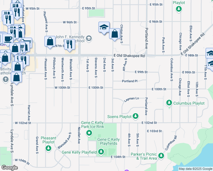 map of restaurants, bars, coffee shops, grocery stores, and more near 9917 2nd Avenue South in Minneapolis
