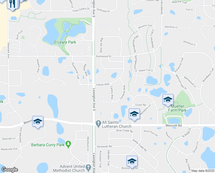 map of restaurants, bars, coffee shops, grocery stores, and more near 3684 Falcon Way in Eagan