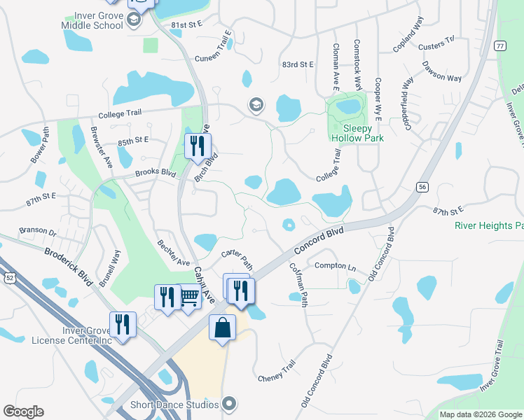 map of restaurants, bars, coffee shops, grocery stores, and more near 8763 Coffman Path in Inver Grove Heights