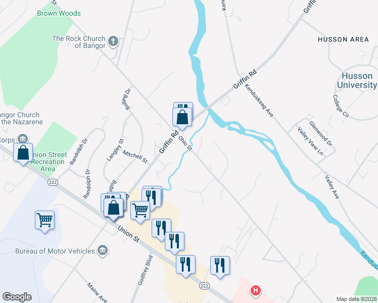 map of restaurants, bars, coffee shops, grocery stores, and more near 900 Ohio Street in Bangor