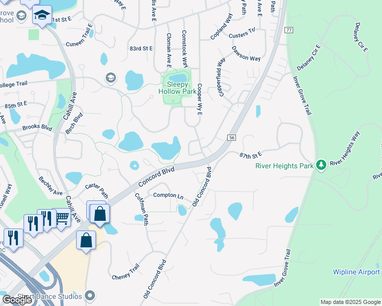 map of restaurants, bars, coffee shops, grocery stores, and more near 8685 Collin Way in Inver Grove Heights