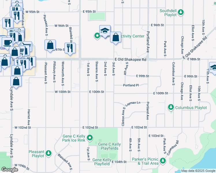 map of restaurants, bars, coffee shops, grocery stores, and more near 9917 2nd Avenue South in Minneapolis
