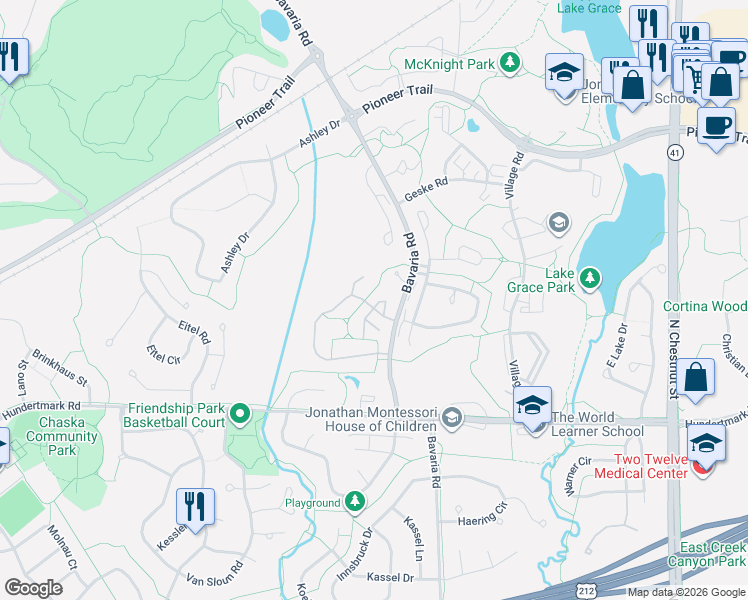 map of restaurants, bars, coffee shops, grocery stores, and more near 110980 Von Hertzen Circle in Chaska