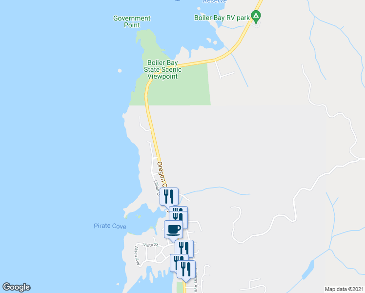map of restaurants, bars, coffee shops, grocery stores, and more near 1032 Oregon Coast Highway in Depoe Bay