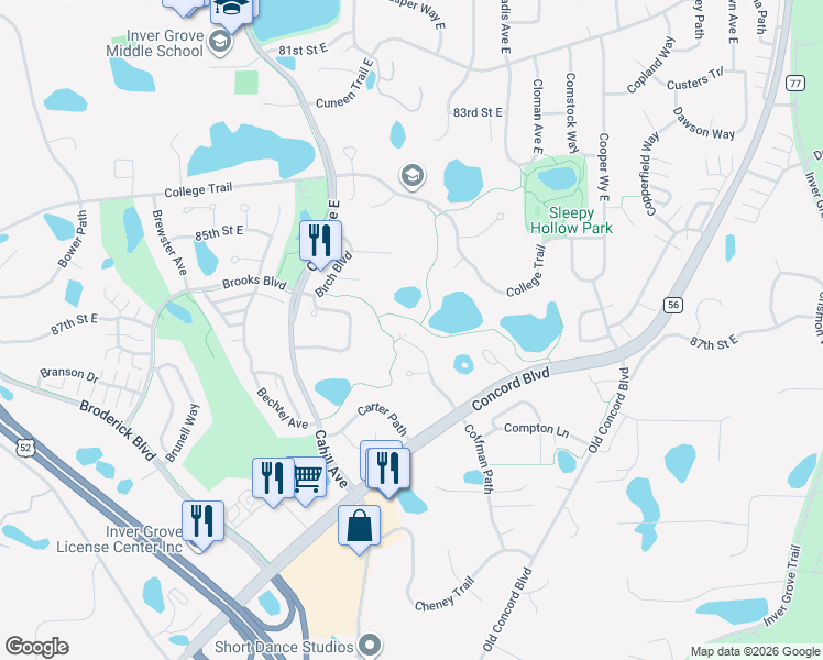 map of restaurants, bars, coffee shops, grocery stores, and more near 8763 Coffman Path in Inver Grove Heights