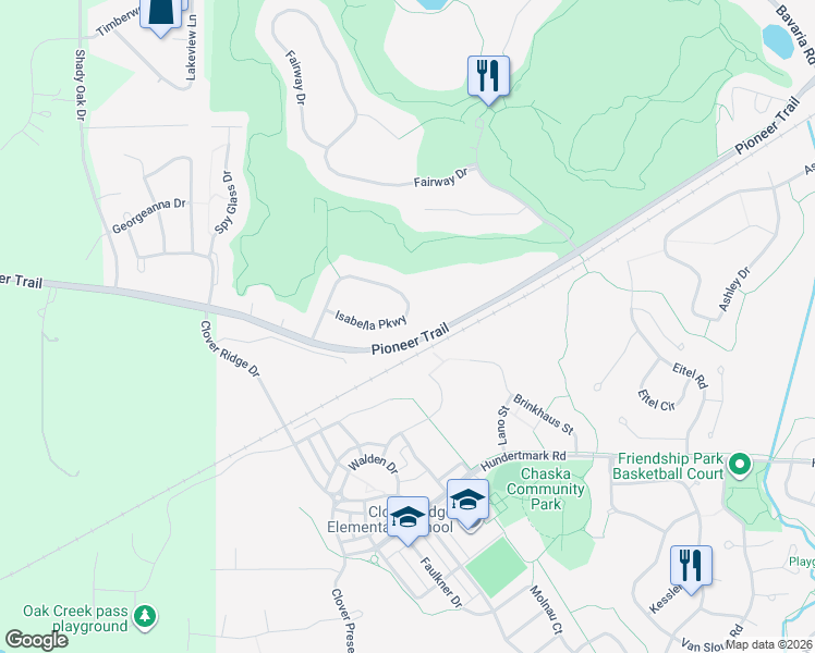 map of restaurants, bars, coffee shops, grocery stores, and more near 1646 Isabella Parkway in Chaska