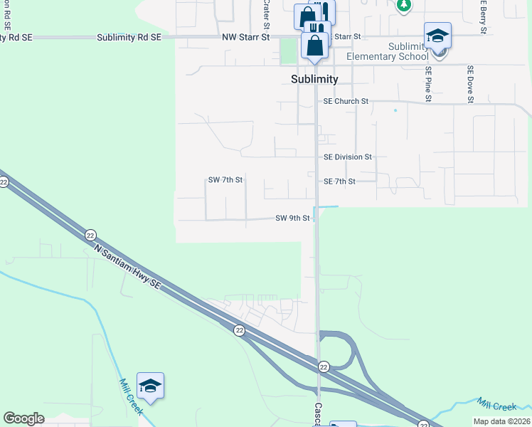 map of restaurants, bars, coffee shops, grocery stores, and more near 704 Southwest Mistmaiden Court in Sublimity