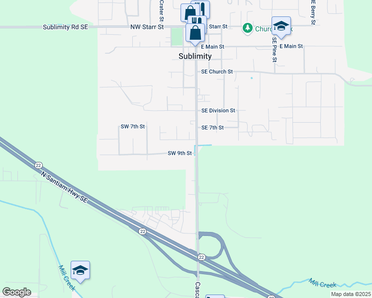 map of restaurants, bars, coffee shops, grocery stores, and more near 213 Southwest Cascade Meadow Drive in Sublimity
