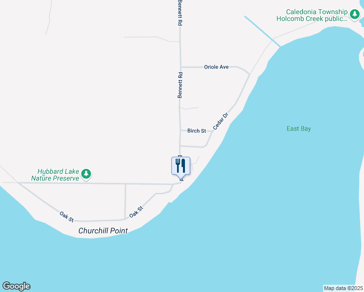 map of restaurants, bars, coffee shops, grocery stores, and more near 400 Cedar Drive in Hubbard Lake