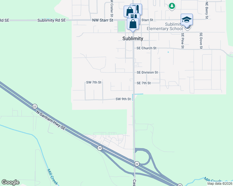 map of restaurants, bars, coffee shops, grocery stores, and more near 312 Southwest Cascade Meadow Drive in Sublimity