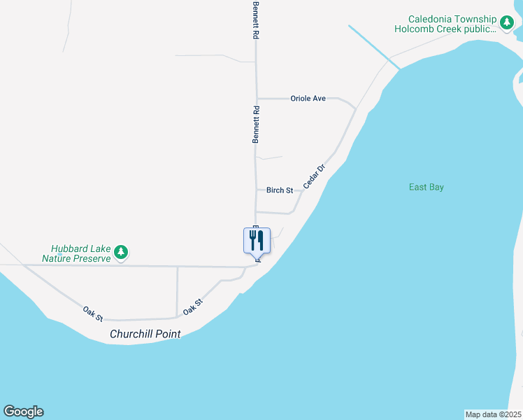 map of restaurants, bars, coffee shops, grocery stores, and more near 400-500 Cedar Drive in Hubbard Lake