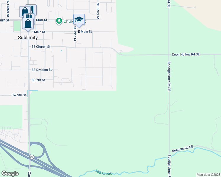 map of restaurants, bars, coffee shops, grocery stores, and more near 742 Southeast Appaloosa Street in Sublimity